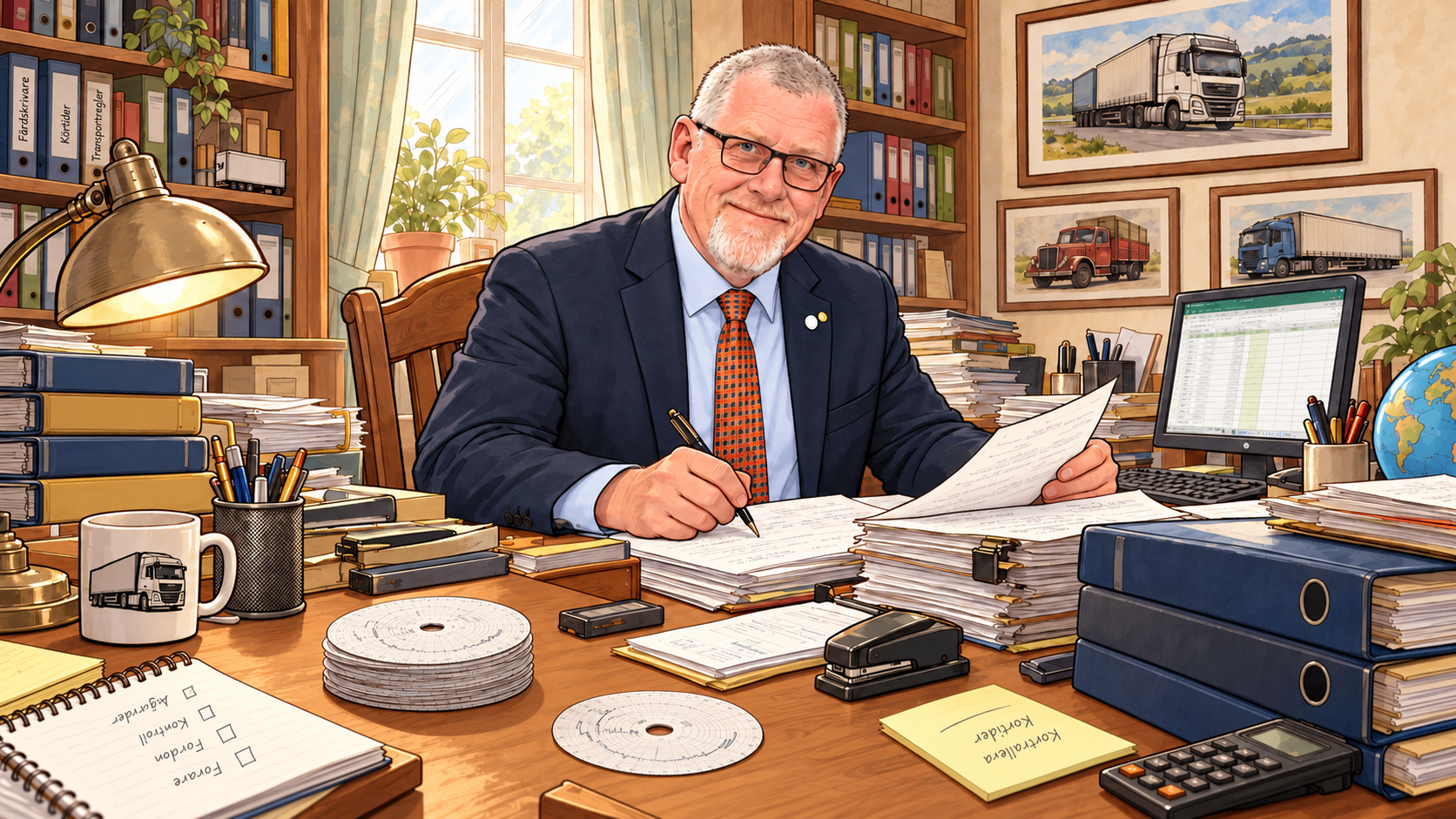 Illustration av Thomas Morell vid sitt skrivbord